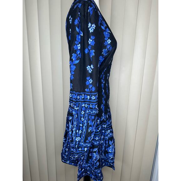 Band Of  Gypsies Blue Floral Long Sleeve Dress - Picture 3 of 7